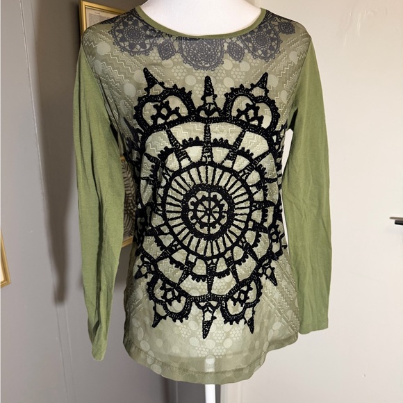 Desigual Olive and Black Mandala Lace Top - Picture 2 of 4